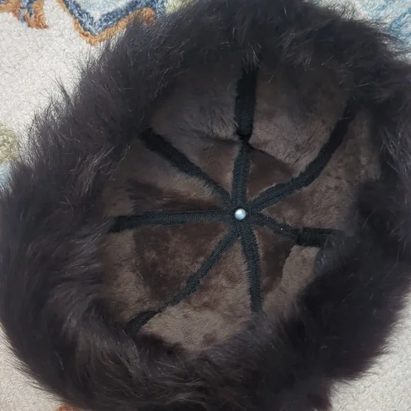 Brown Sheepskin Shearling Fur Winter Hat Leather Bucket Cossack - Picture 5 of 6